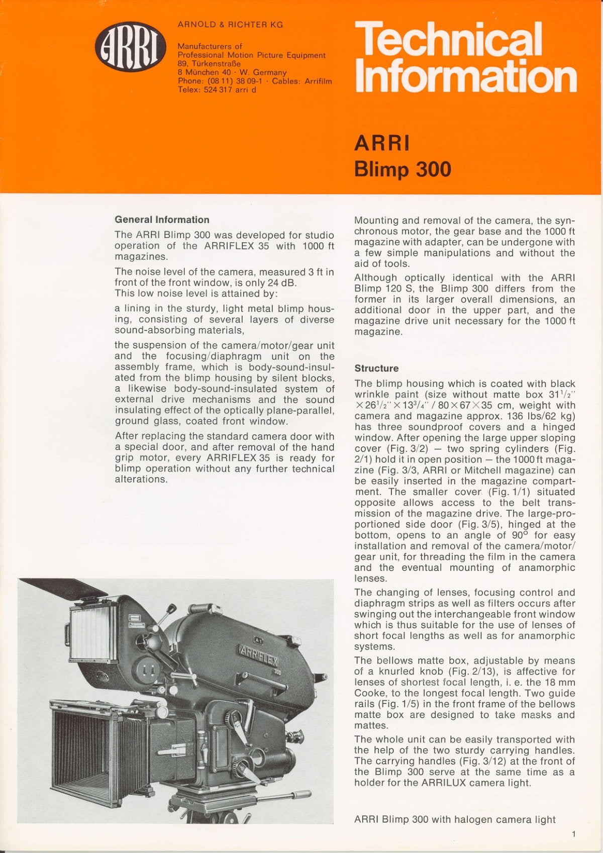 ARRI Blimp 300 – Technical Information, Arnold & Richter Leaflet – front cover