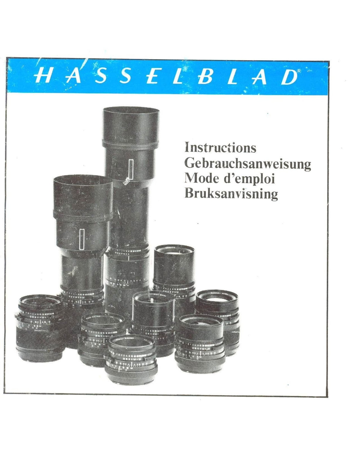 Hasselblad Lenses – Instructions, English, German, French and Swedish – front cover