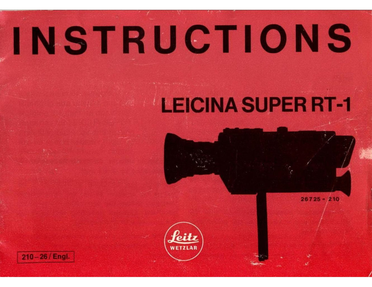 Leicina Super RT-1 – Instructions, Leitz Cine Camera, English – front cover