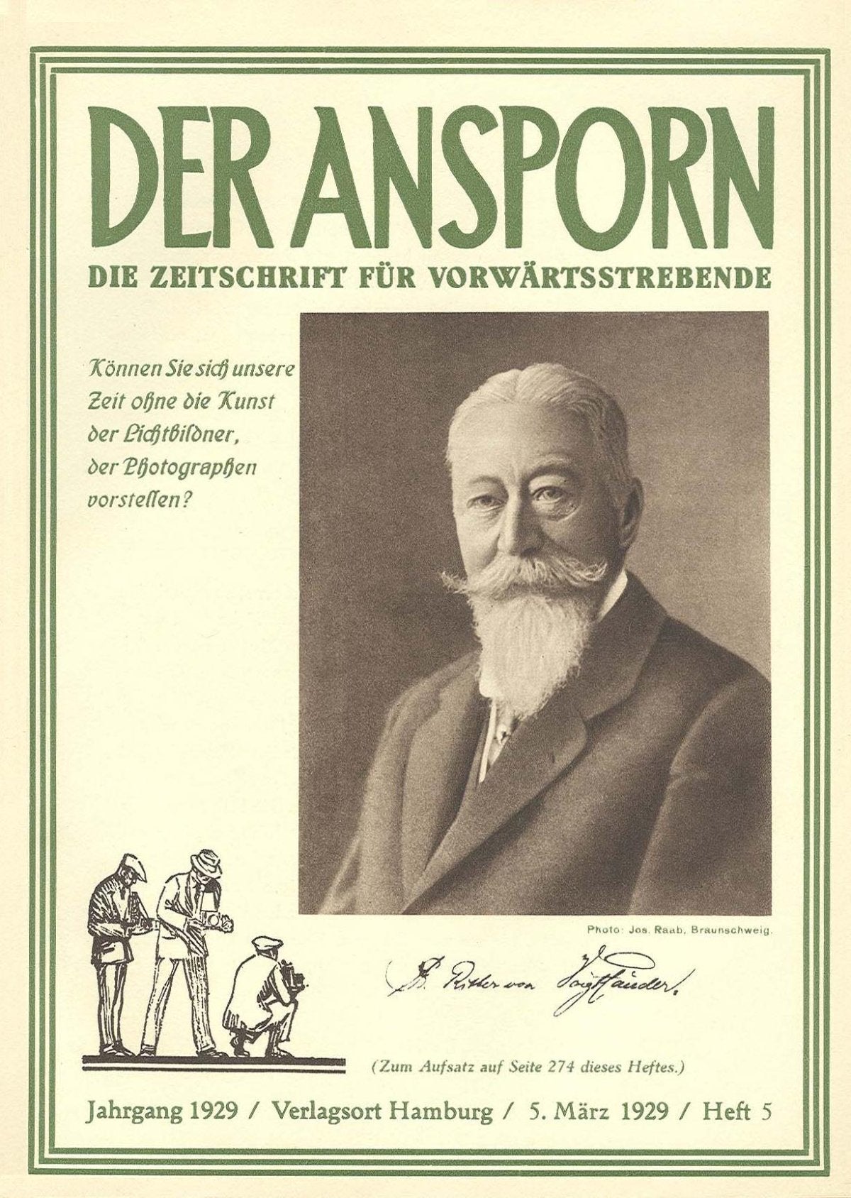 Der Ansporn, 5 March 1929 – "Die Entwicklung der Photographie" and the History of Voigtländer – front cover