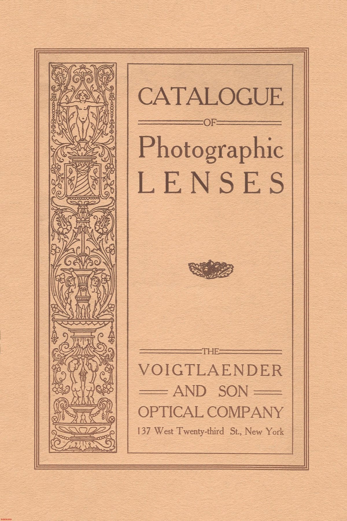 Voigtländer & Son Optical Co. Catalogue of Photographic Objectives, c. 1903 – front cover