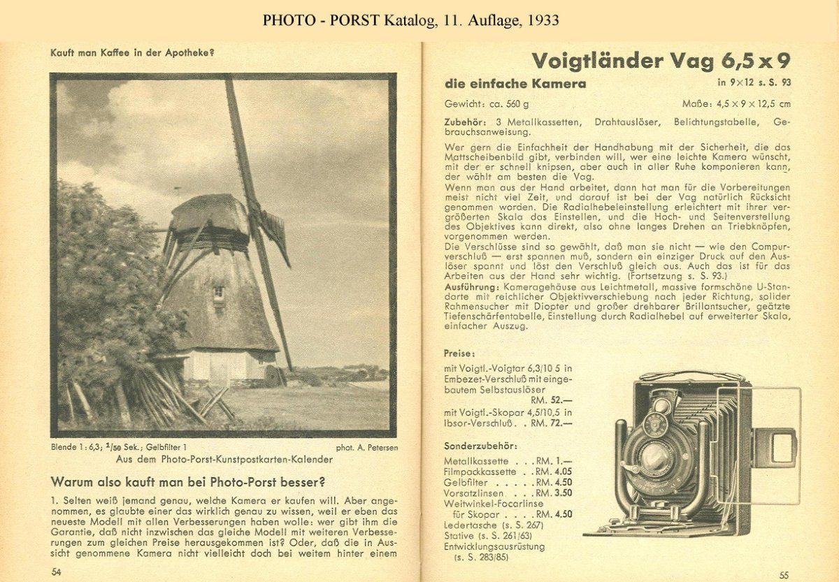 Photo-Porst Catalogue, 11th Edition 1933 – Voigtländer Entries, German – front cover