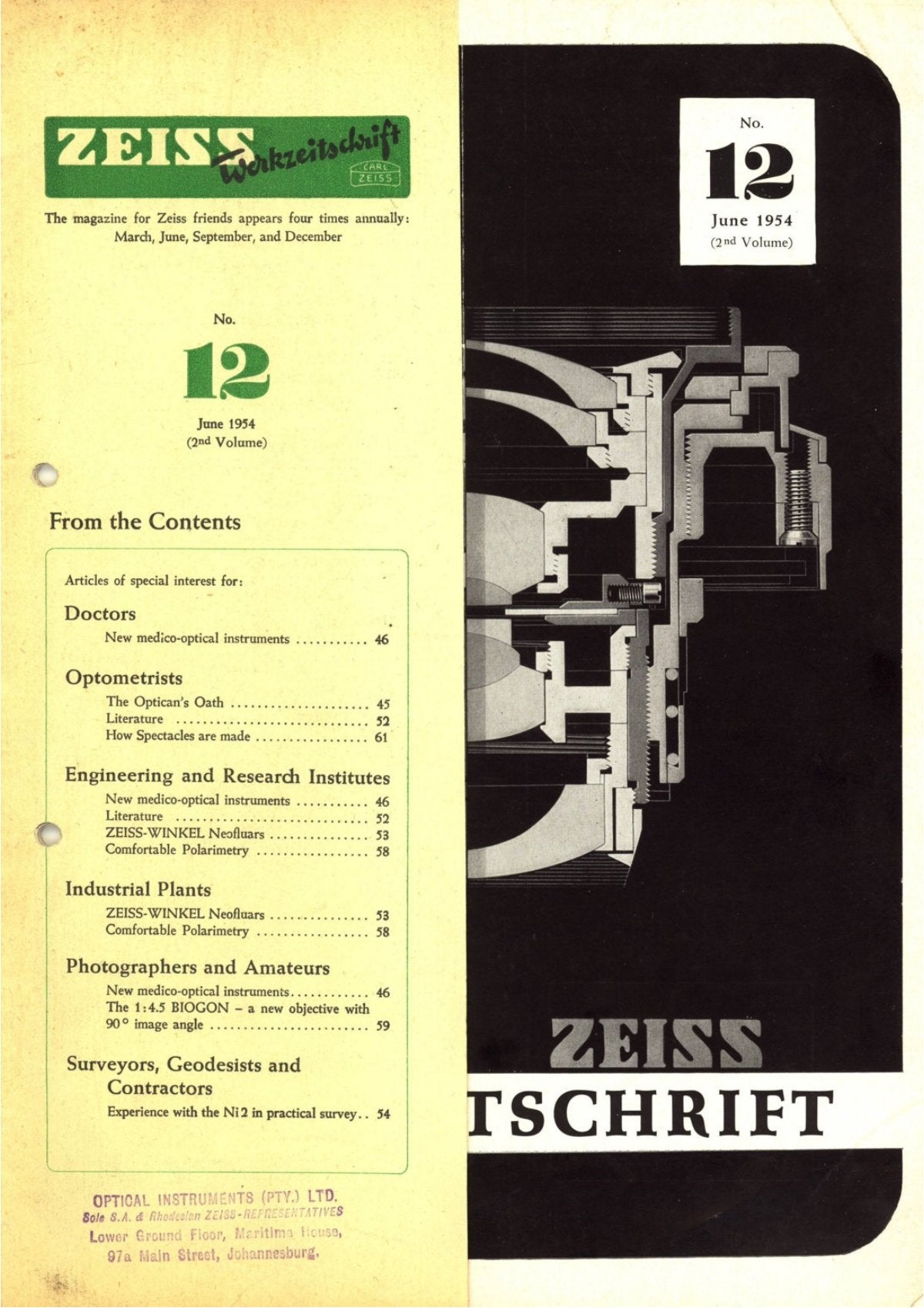 Zeiss Werkzeitschrift No. 12, June 1954 – English Edition – front cover