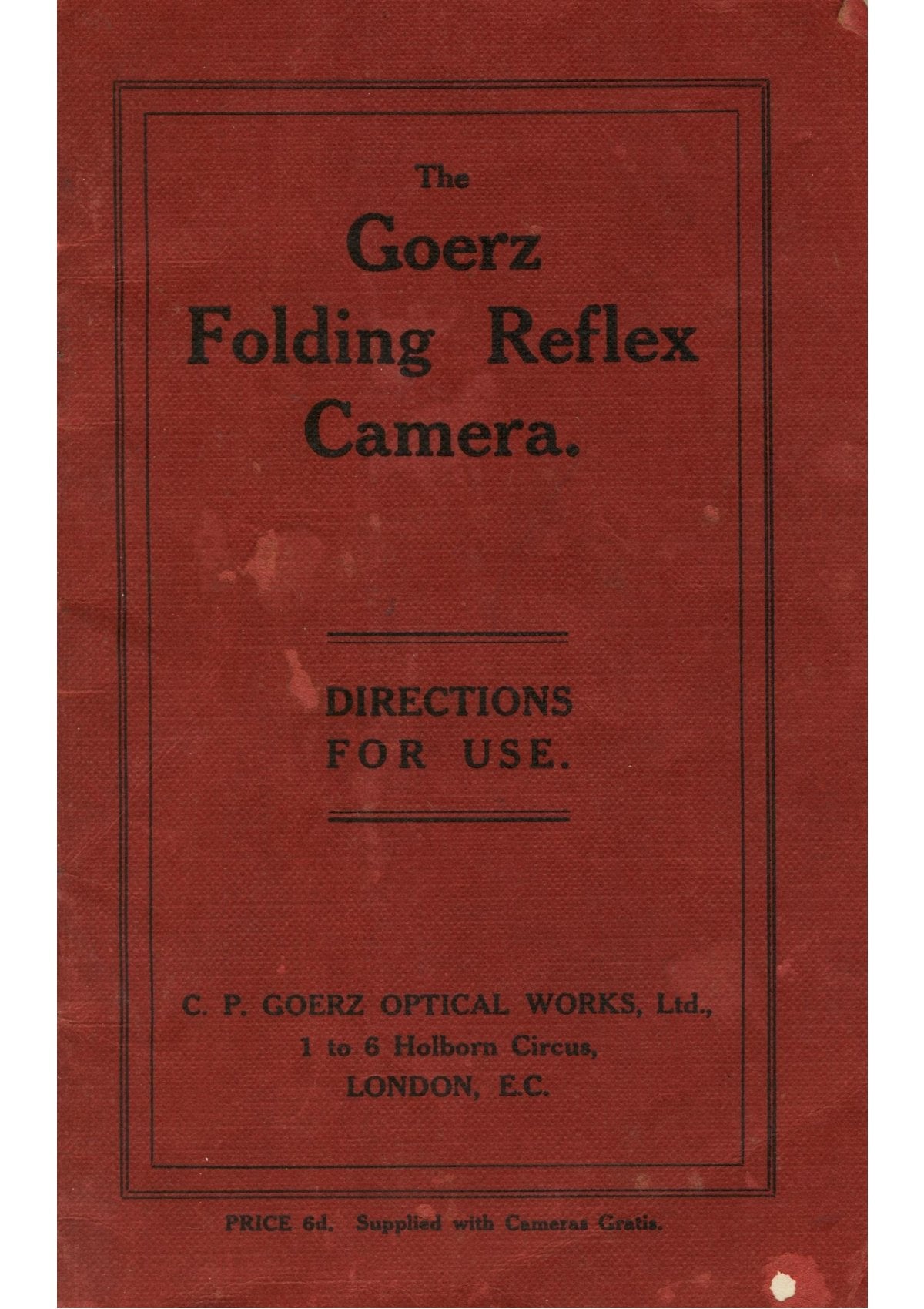 The Goerz Folding Reflex Camera – Directions for Use, C. P. Goerz Optical Works, London – front cover