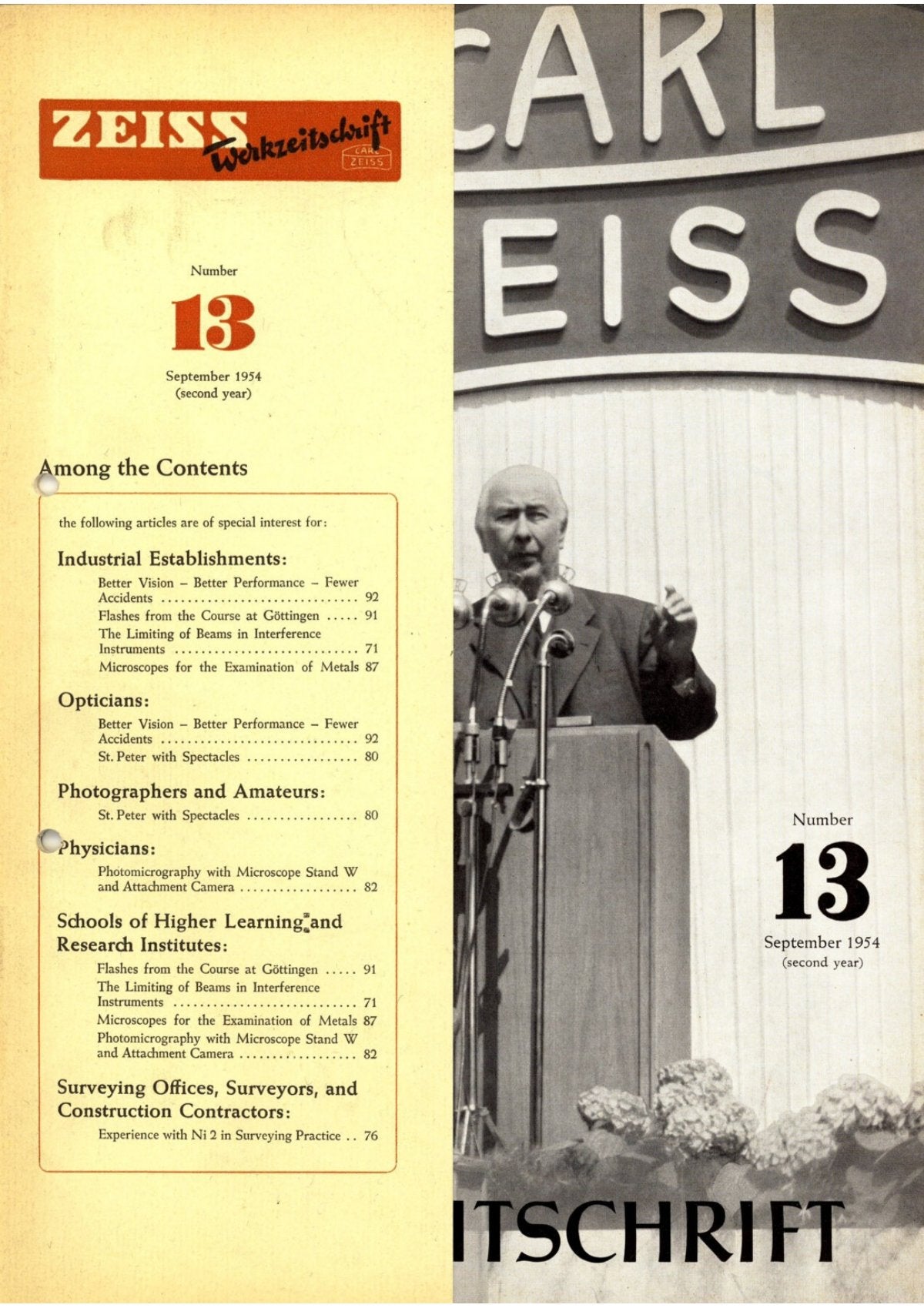 Zeiss Werkzeitschrift No. 13, September 1954 – English Edition – front cover
