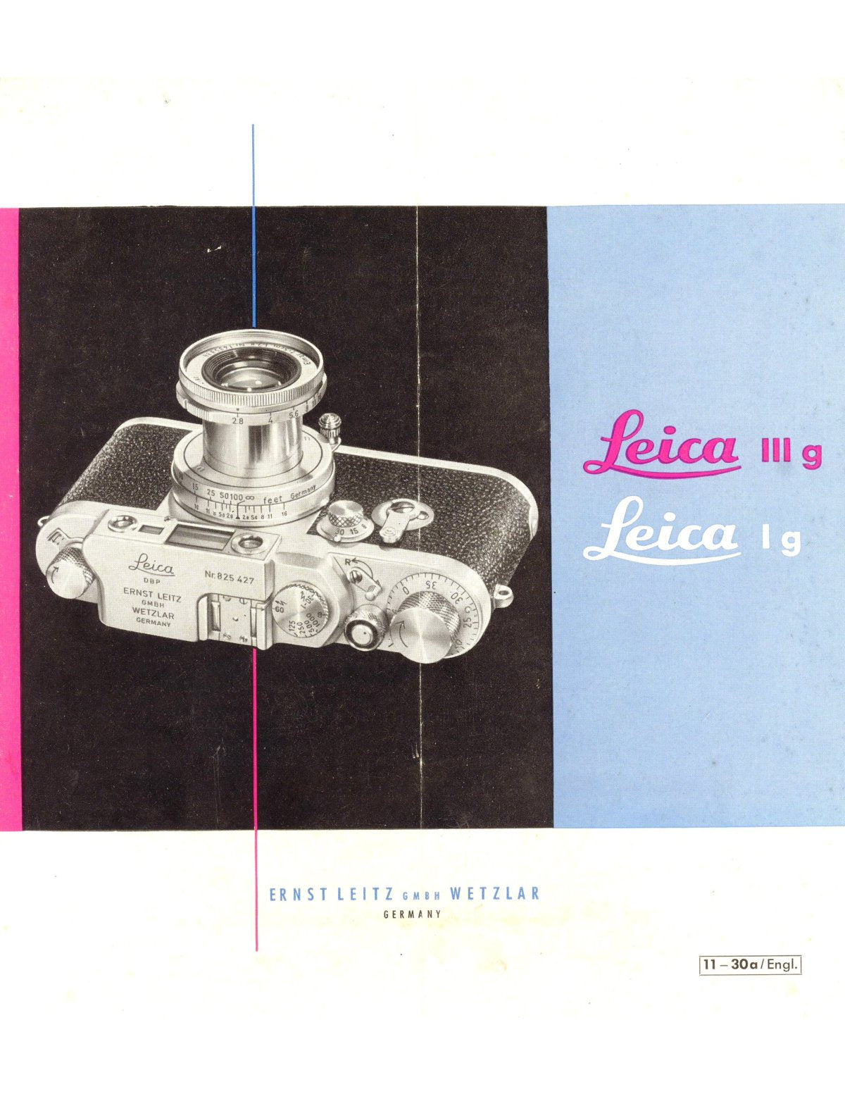 Leica IIIg and Ig – Ernst Leitz Wetzlar Sales Brochure, English, 1958 – front cover