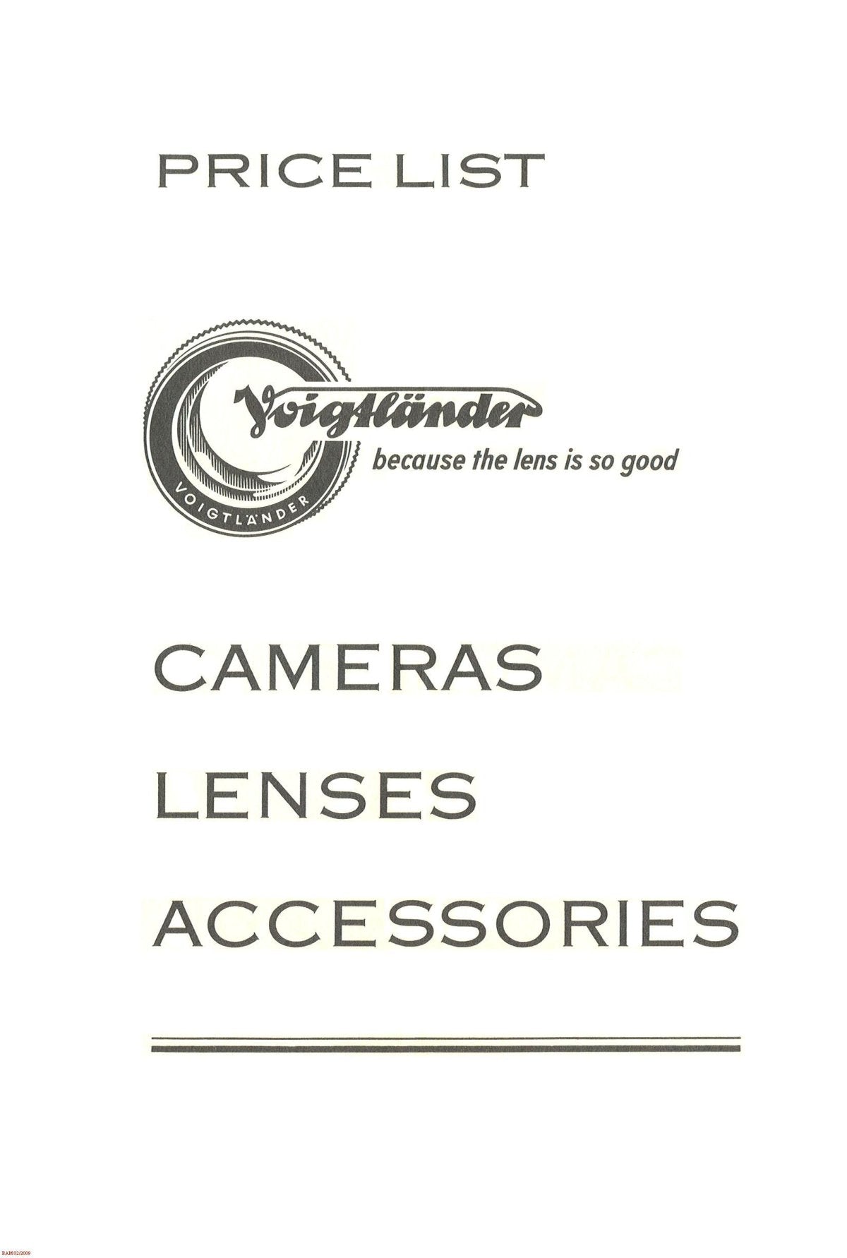 Voigtländer Cameras, Lenses & Accessories – US Price List, November 1954 – front cover