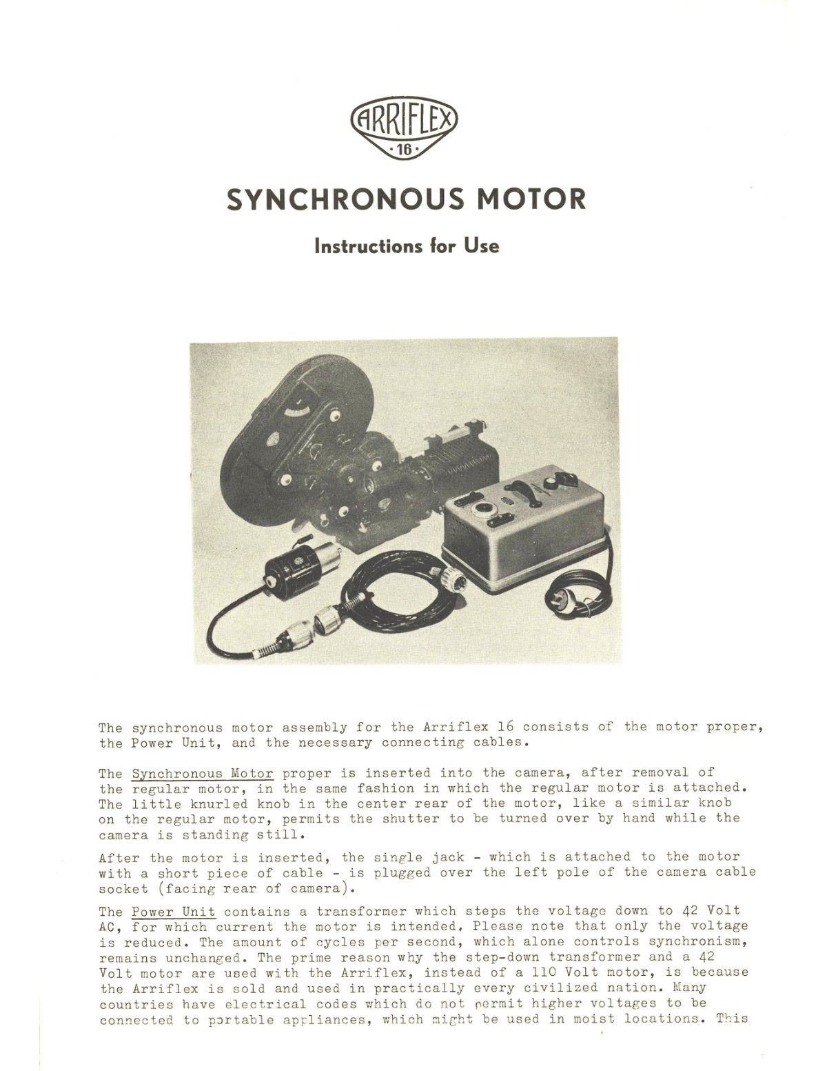 Arriflex 16 Synchronous Motor – Instructions for Use, English – front cover