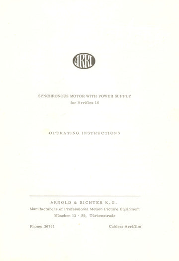 Arriflex 16 Synchronous Motor & Power Supply – Operating Instructions – sample page 1 (watermarked preview)
