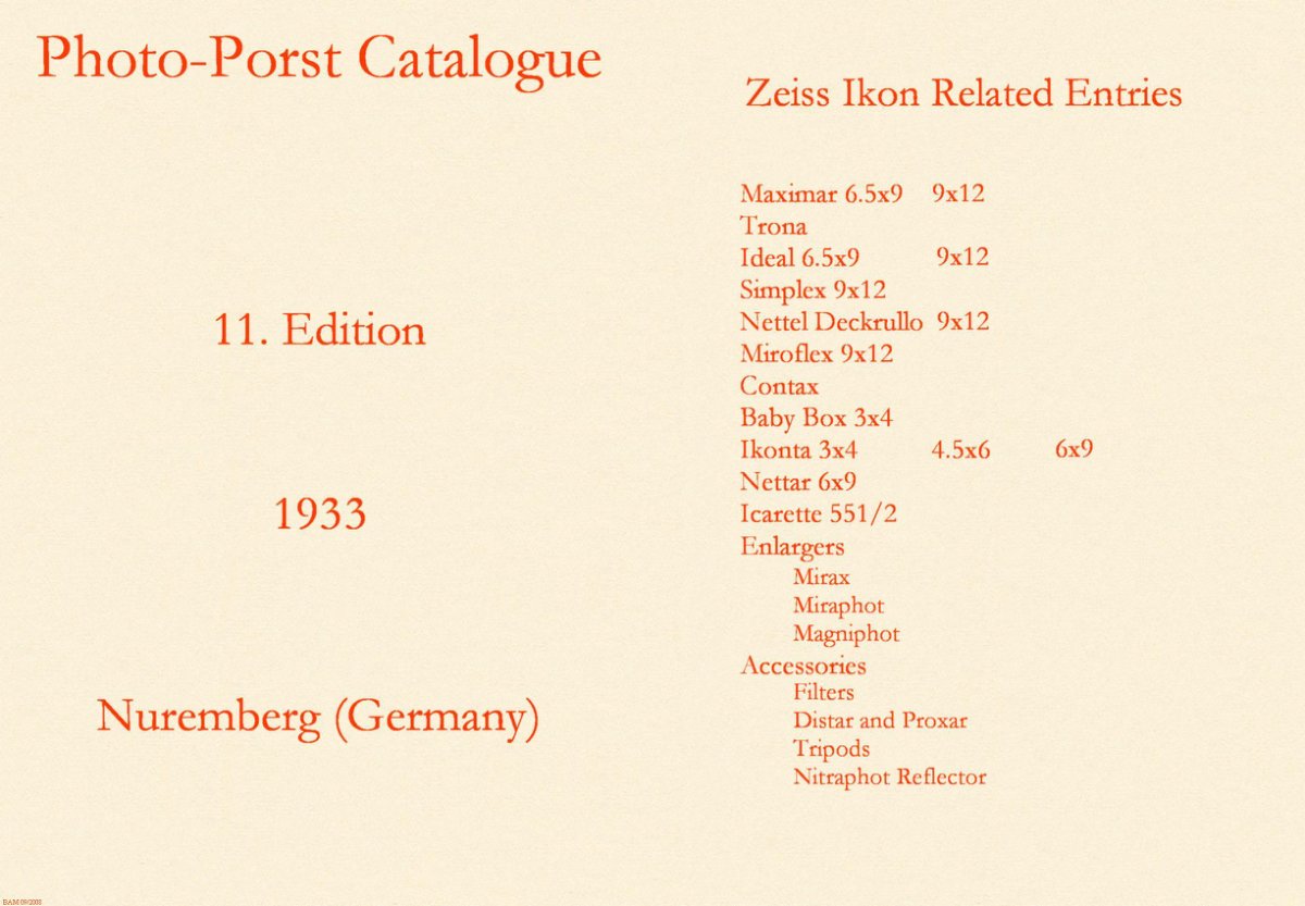 Photo-Porst Catalogue, 11th Edition 1933 – with Zeiss Ikon Entries, German – front cover
