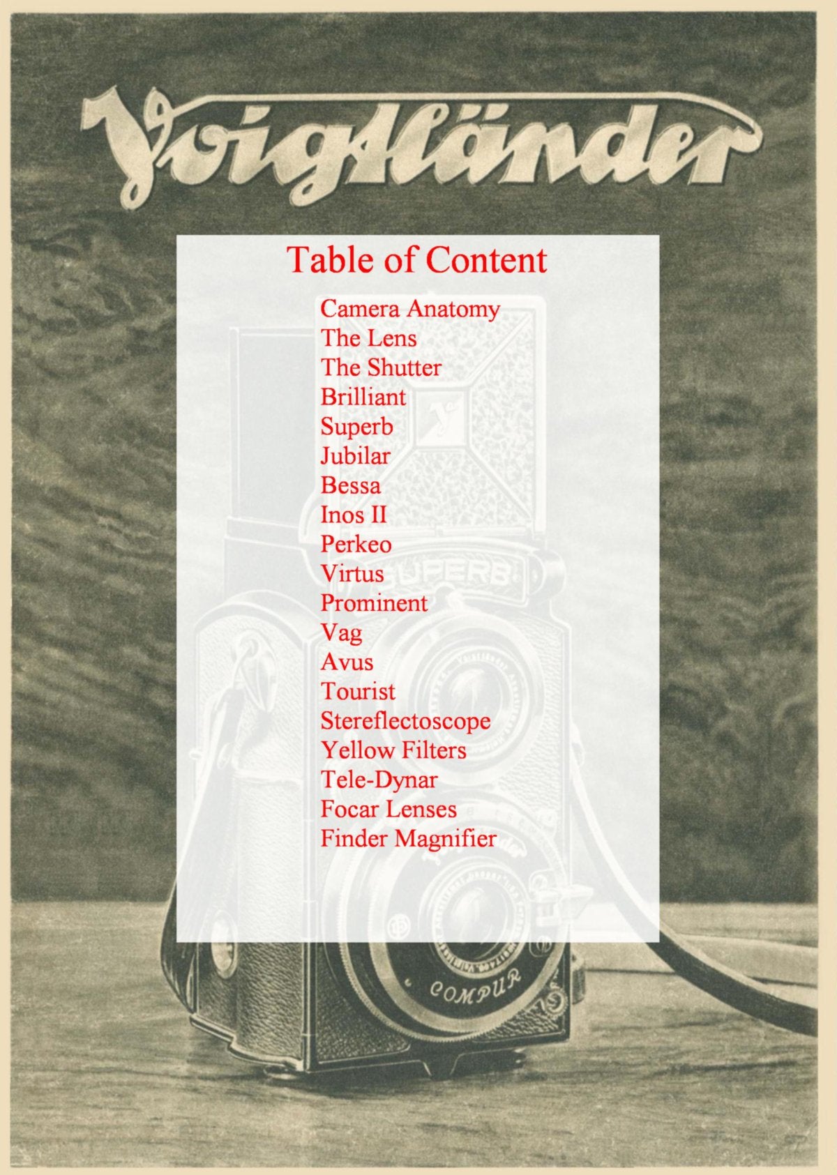 Voigtländer Cameras and Lenses – English Catalogue 3063, July 1933 – front cover