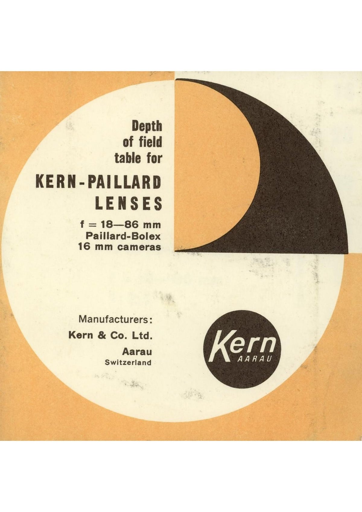 Kern-Paillard Depth of Field Tables for Lenses f 16–86 mm – Paillard-Bolex 16 mm Cameras – front cover