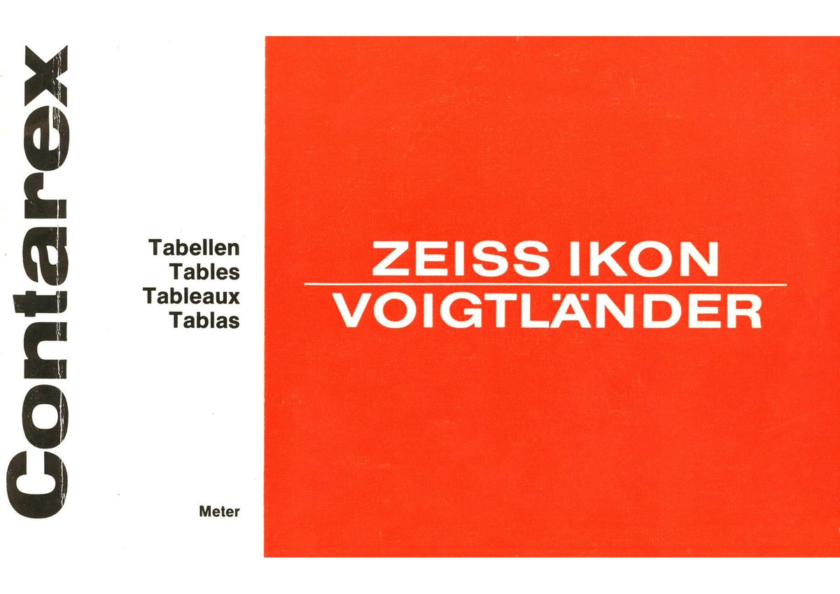 Contarex Tables (Tabellen, Tableaux, Tablas) – Depth of Field, Metre Edition – front cover