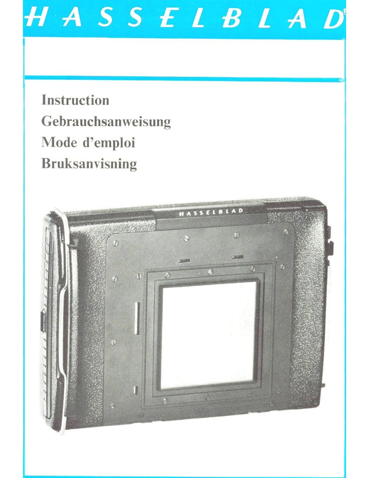 Hasselblad Polaroid Film Back – Instructions, Multilingual – front cover