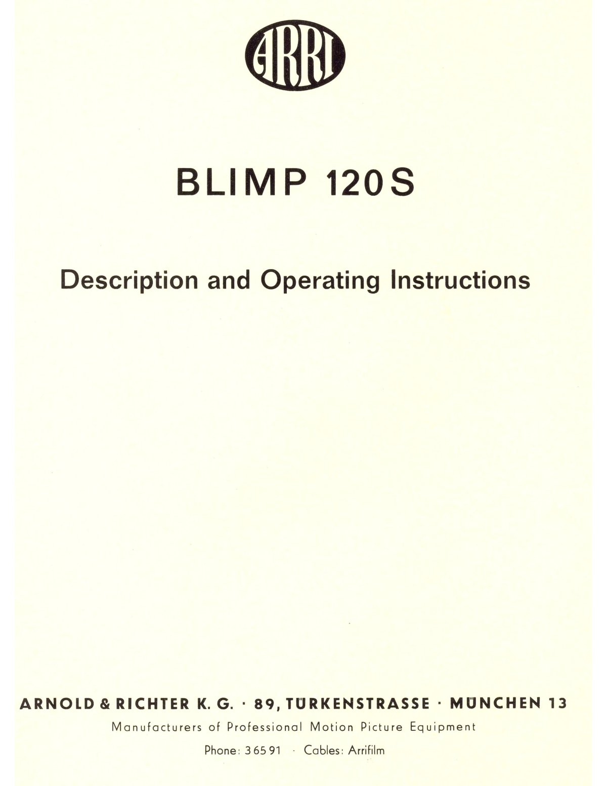 ARRI Blimp 120 S – Description and Operating Instructions, English – front cover