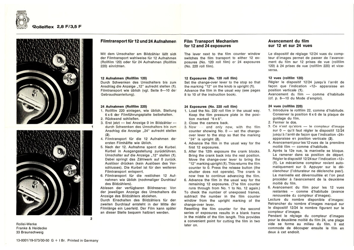 Rolleiflex 3.5F and 2.8F – Film Transport Mechanism for 12 and 24 Exposures – front cover