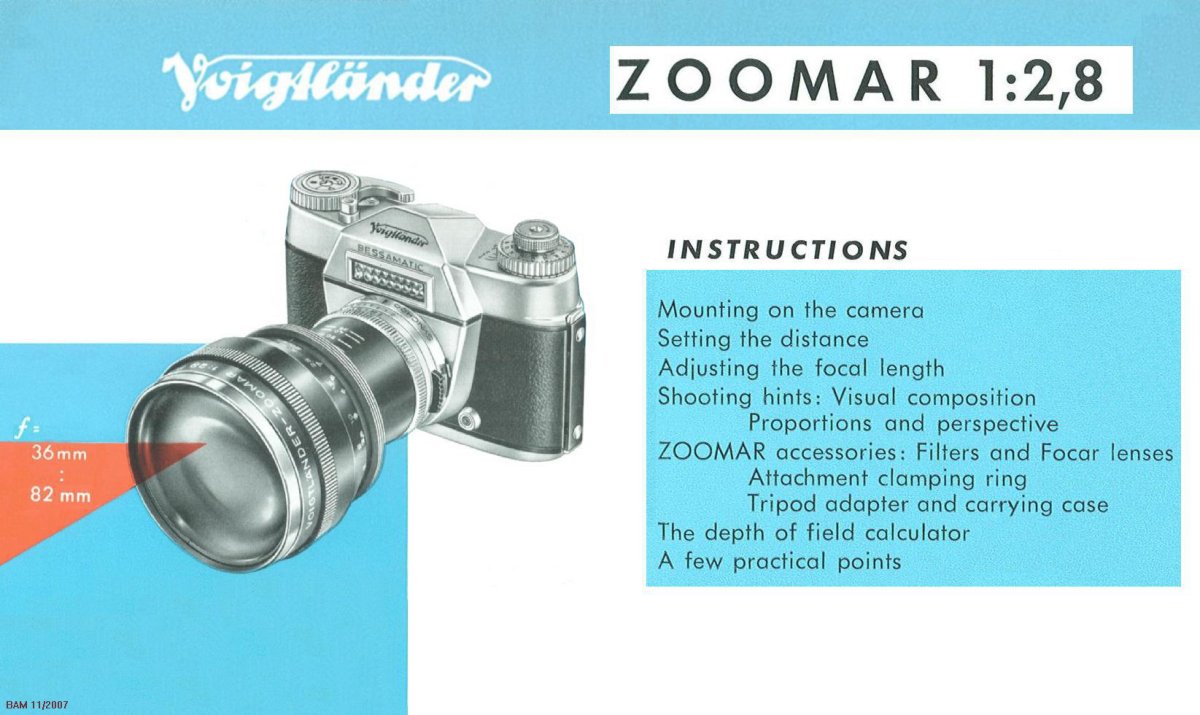 Voigtländer-Zoomar 1:2.8 for Bessamatic – Instructions, English – front cover