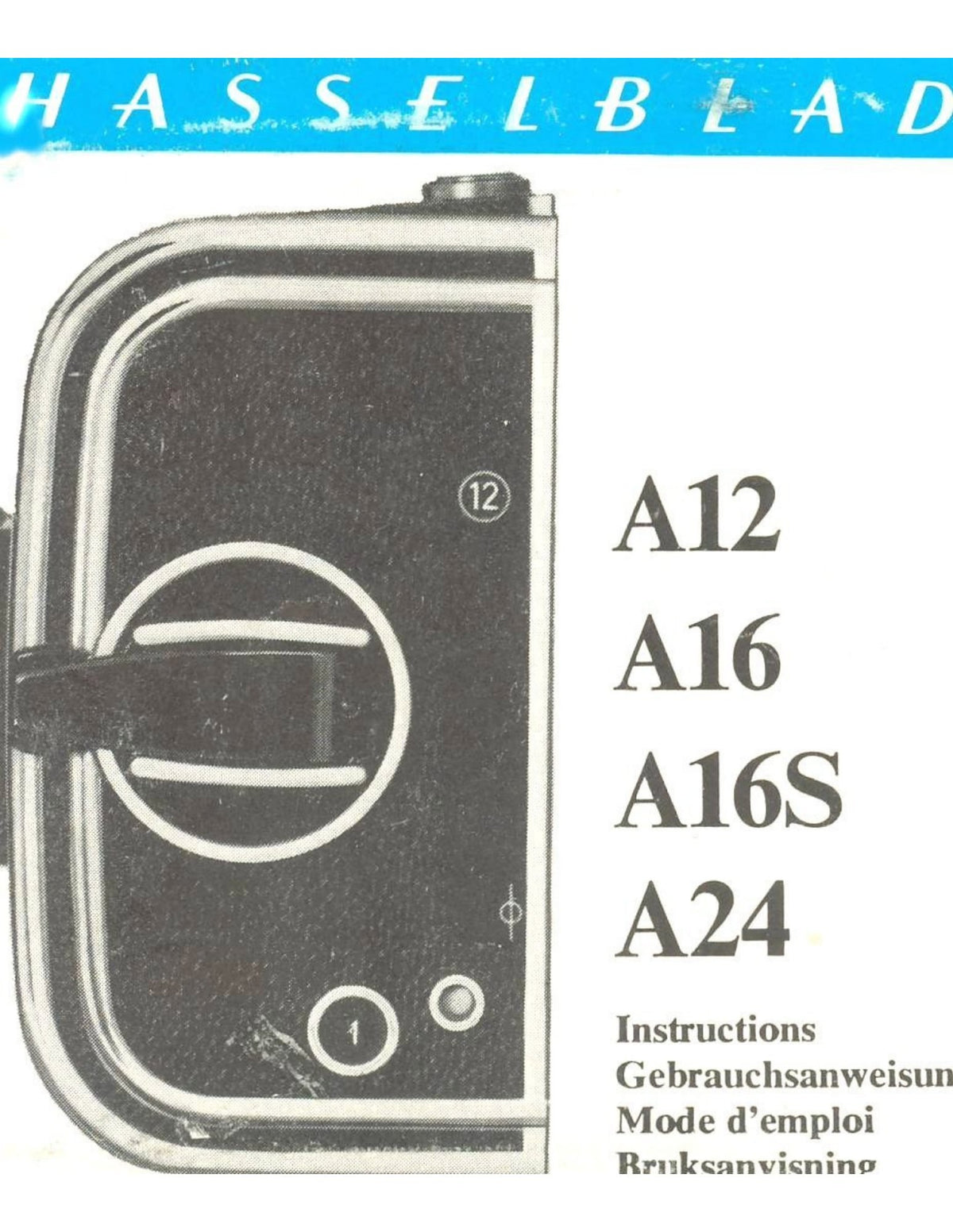 Hasselblad A12, A16, A16S and A24 Film Magazines – Instructions, Multilingual – front cover