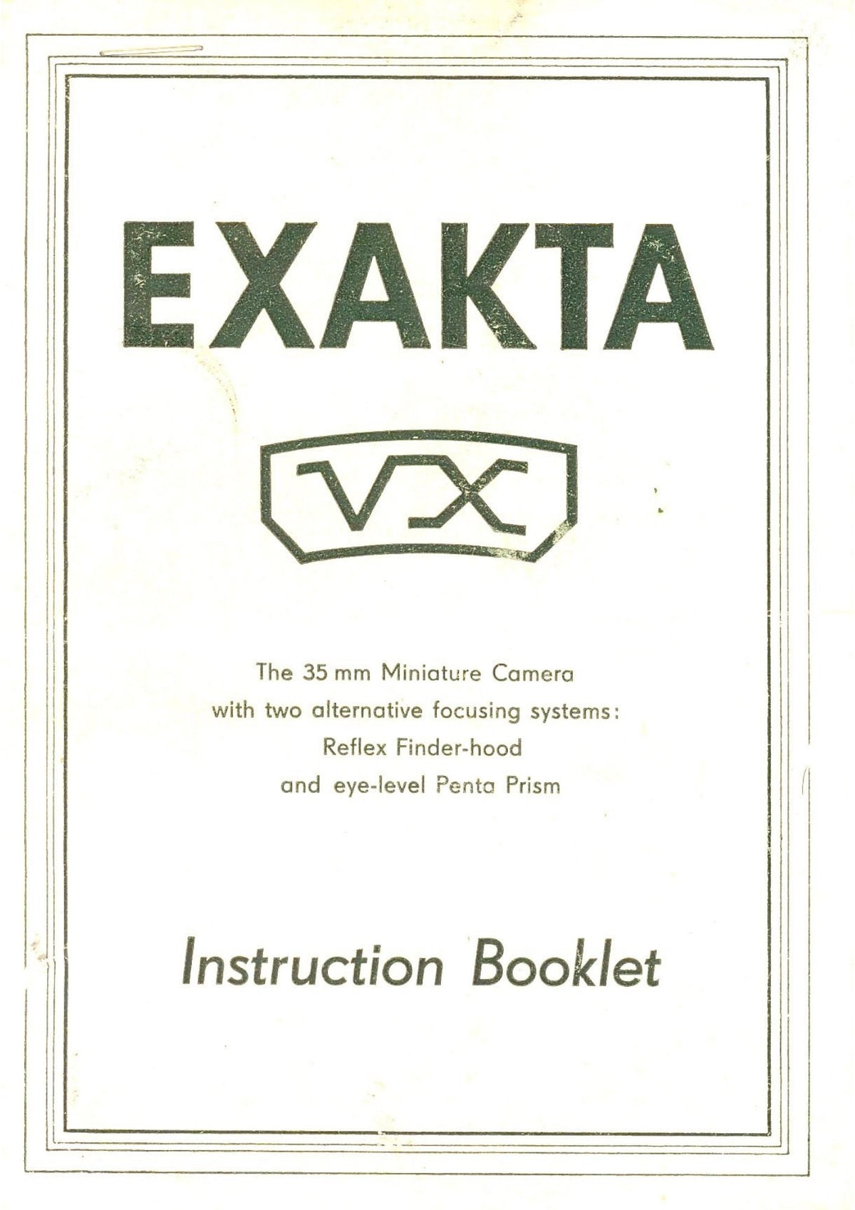 Exakta VX 35mm Miniature Camera – Instruction Booklet, English – front cover