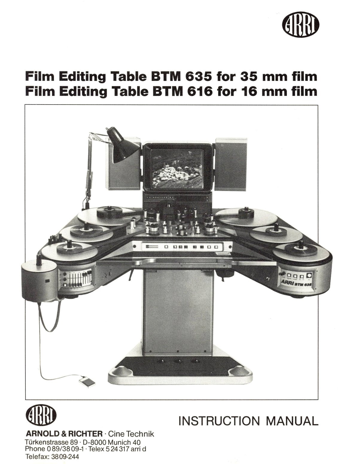 ARRI Film Editing Table BTM 635 (35 mm) and BTM 616 (16 mm) – Instruction Manual – front cover
