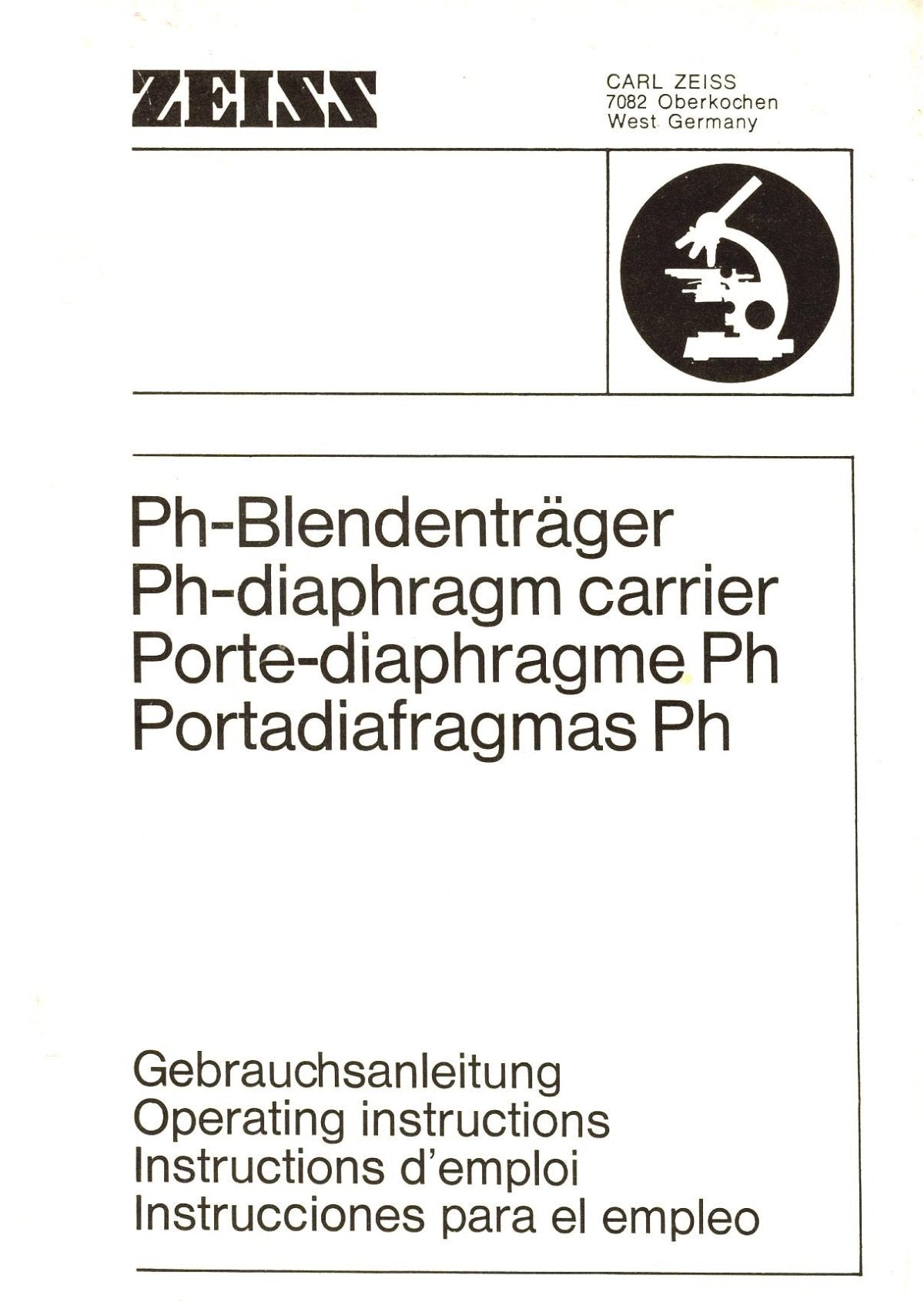 Carl Zeiss Ph-Diaphragm Carrier – Operating Instructions, Multilingual – front cover