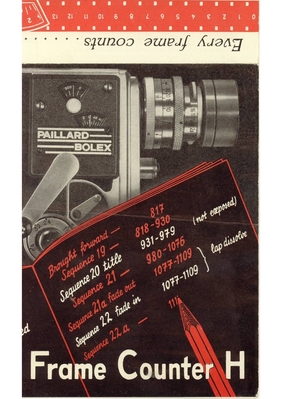 Bolex Frame Counter H – Instructions for the H16 Reflex Camera, English – front cover
