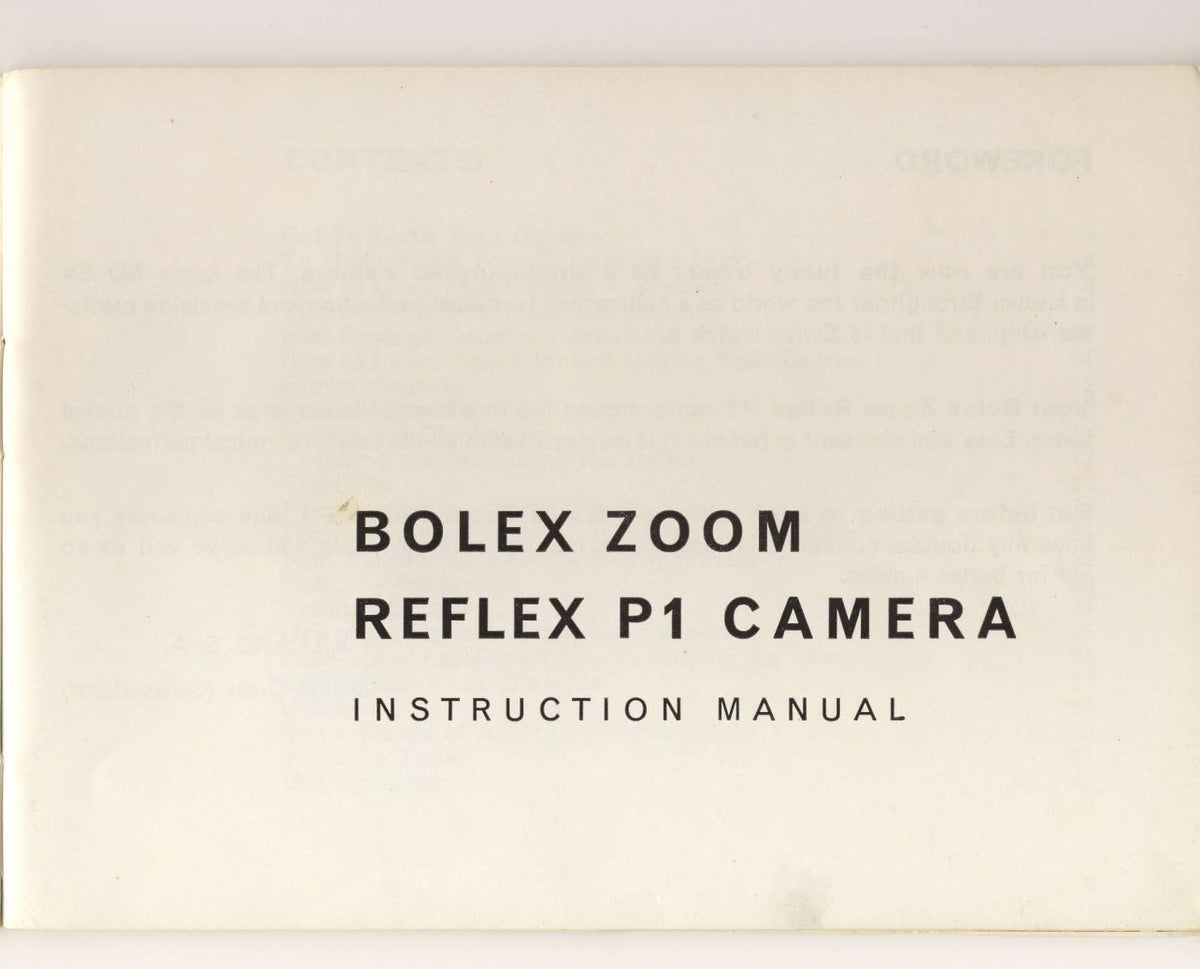 Bolex Zoom Reflex P1 Camera – Instruction Manual, English – front cover