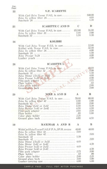 Zeiss Ikon Cameras – Price List No. 17, in Effect May 1, 1932 – sample page 1 (watermarked preview)