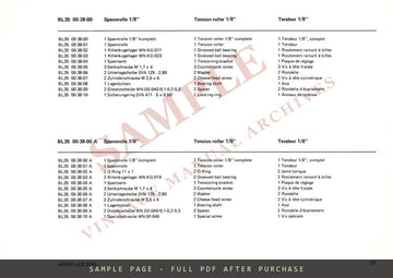 Arriflex 35 BL – Spare Parts List (Ersatzteilliste / Liste des pièces de rechange) – sample page 1 (watermarked preview)