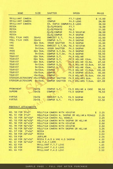 Voigtländer Price List, August 1935 – US Dollar Prices – sample page 1 (watermarked preview)