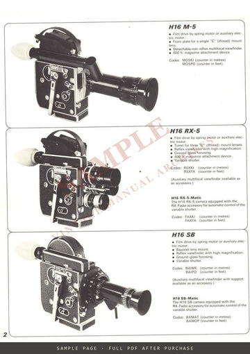 Bolex H16 Reflex Cameras and Lenses – Information Brochure, English – sample page 1 (watermarked preview)