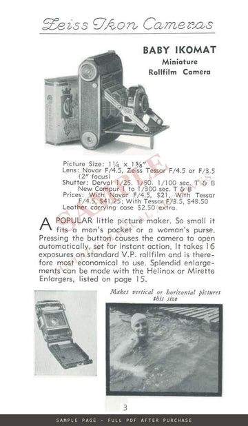 Zeiss Ikon Cameras – Carl Zeiss, Inc. US Catalogue, Undated, Mid-1930s – sample page 1 (watermarked preview)