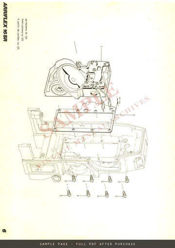Arriflex 16 SR – Spare Parts List (Ersatzteilliste / Liste des pièces de rechange) – sample page 1 (watermarked preview)