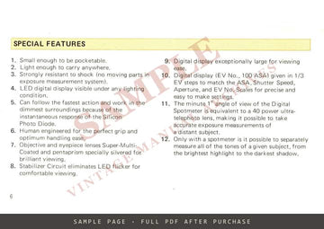 Asahi Pentax Digital Spotmeter – Instruction Manual, English – sample page 1 (watermarked preview)