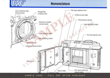 Bronica RF645 Rangefinder Medium Format Camera – Body Instructions, English – sample page 1 (watermarked preview)