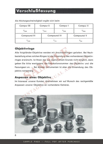 Berühmte Voigtländer Objektive – Famous Voigtländer Lenses, German Catalogue – sample page 1 (watermarked preview)