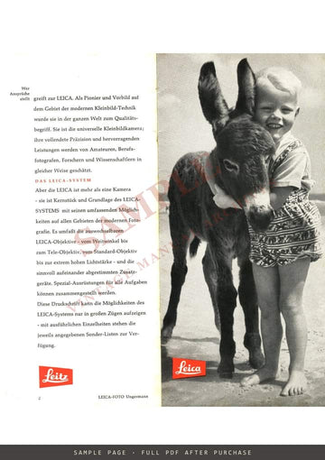 Das Leica System – Ernst Leitz Wetzlar Information Prospectus, German – sample page 1 (watermarked preview)