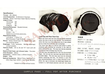 Canon Macro Lens FD 50mm f/3.5 – Instructions, English and Japanese – sample page 1 (watermarked preview)