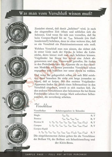 Kameras von Voigtländer – German Catalogue 1938 (Objektive, Kameras, Zubehör, Films) – sample page 1 (watermarked preview)