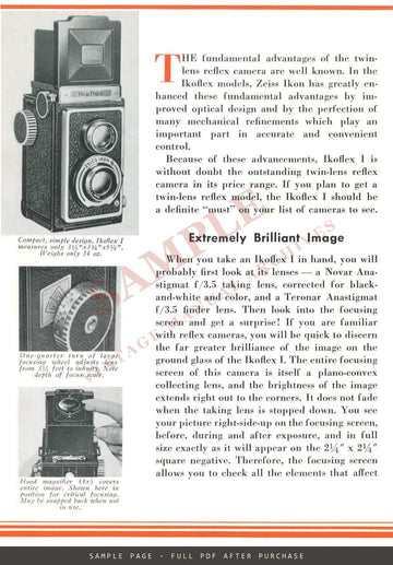 Zeiss Ikon Ikoflex I Twin-Lens Reflex – Carl Zeiss, Inc. Leaflet CAM 229, 1940 – sample page 1 (watermarked preview)
