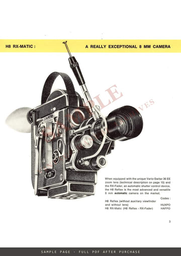 Bolex H8 Reflex – The 8 mm Camera for Professional Requirements, Brochure, English – sample page 1 (watermarked preview)