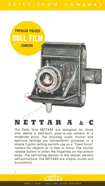Zeiss Ikon Cameras – Carl Zeiss, Inc. US Catalogue CAM 196, August 1939 – sample page 1 (watermarked preview)