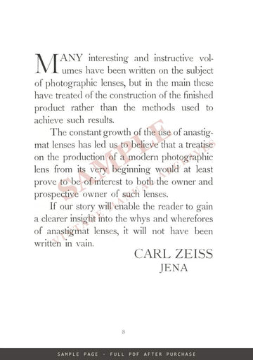 Carl Zeiss Jena – Photographic Lenses and How They Are Made (P 270), English – sample page 1 (watermarked preview)