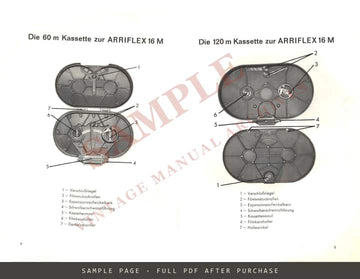 Arriflex 16 M – 60 m and 120 m Kassette: Beschreibung, Bedienung, Wartung, German – sample page 1 (watermarked preview)