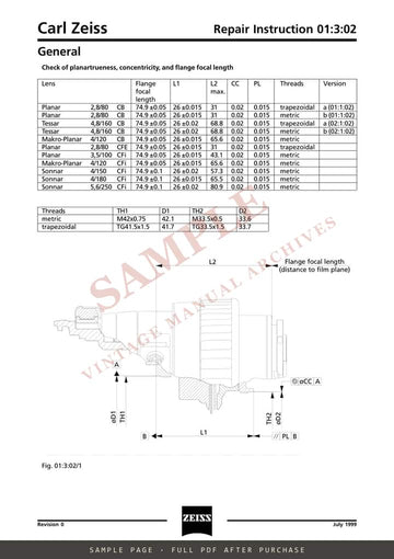 Carl Zeiss CB, CFE and CFi Lens Service Manual for Hasselblad – sample page 1 (watermarked preview)