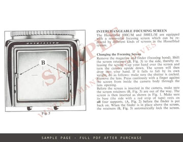 Hasselblad Focusing Screen Back – Instructions, Multilingual – sample page 1 (watermarked preview)