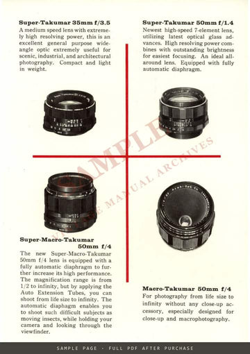 Asahi Pentax Lenses & Accessories – Complete System of Photography, English Brochure – sample page 1 (watermarked preview)