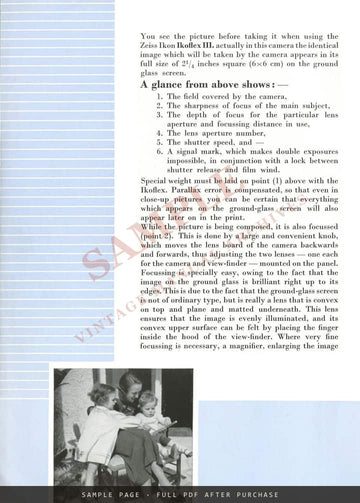 Zeiss Ikon Ikoflex Twin-Lens Reflex – "You See the Picture Before Taking It", C 805, 1938 – sample page 1 (watermarked preview)