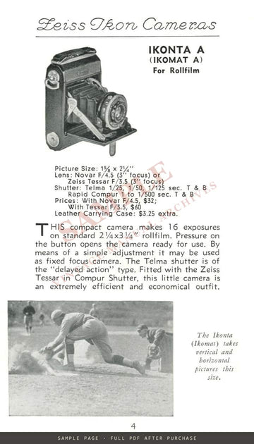 Zeiss Ikon Cameras – Carl Zeiss, Inc. US Catalogue CAM 74, 1937 – sample page 1 (watermarked preview)