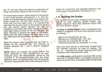 Gossen Luna-Pro F Exposure Meter – Instruction Manual, English – sample page 1 (watermarked preview)